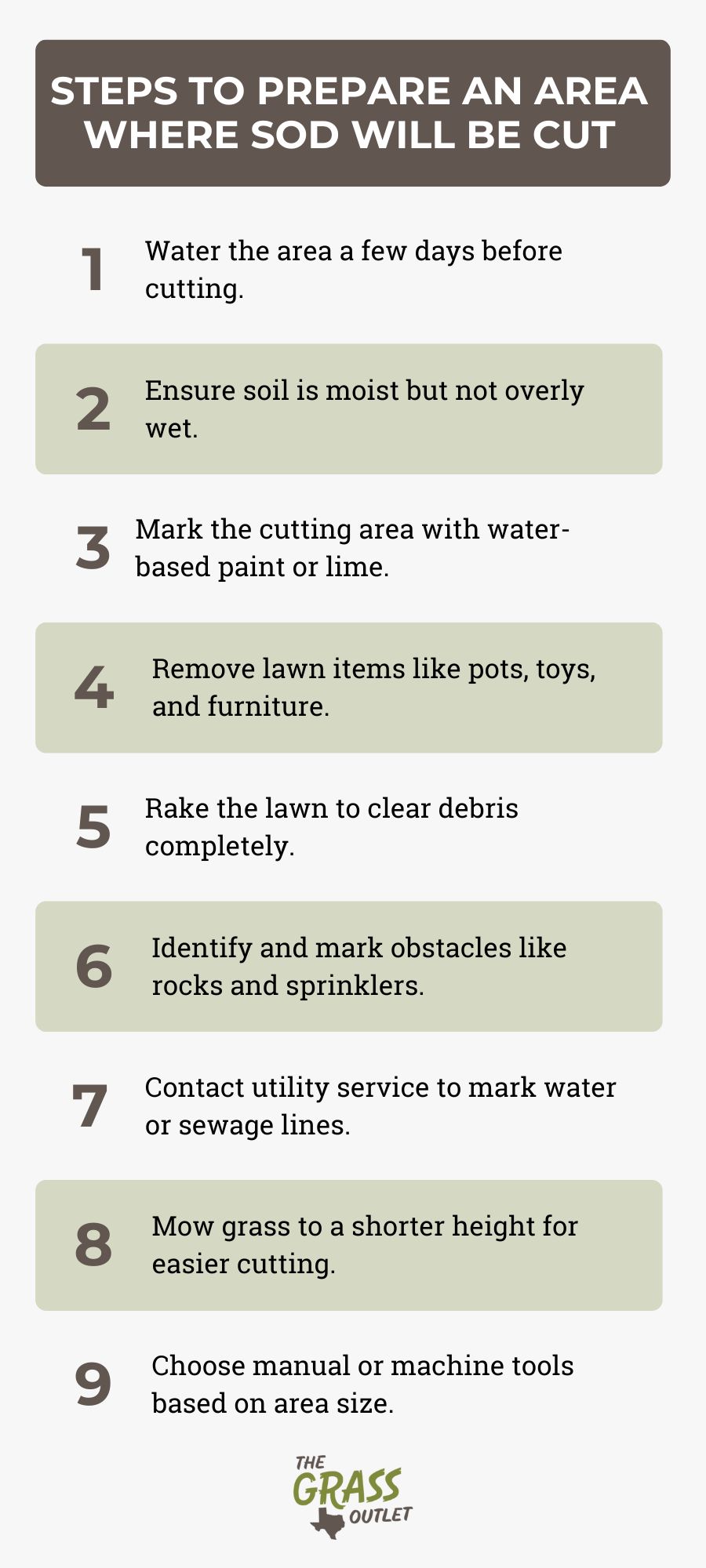 Steps to prepare an area where sod will be cut