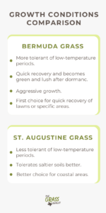 Visual showing best growth conditions for bermuda and st augustine grasses